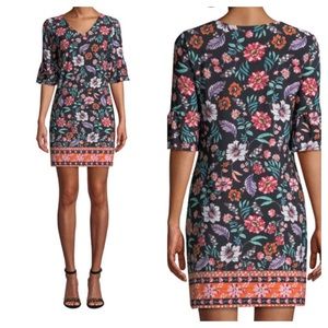Laundry by Shelli Segal Black Floral Mini Dress with Orange Border
